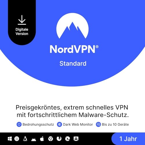 NordVPN Standard, 10 Geräte, 1 Jahr, VPN & Cybersicherheit, digitaler Code von NordVPN