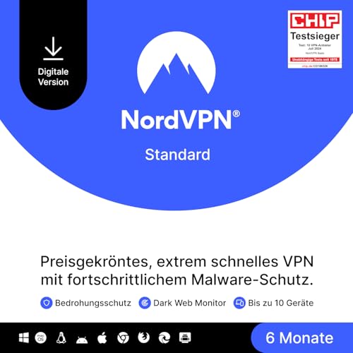 NordVPN Standard, 10 Geräte, 6 Monate, VPN & Cybersicherheit, Digitaler Code von NordVPN