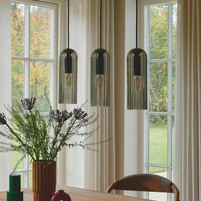 Hängeleuchte Miella, 3-flammig, Glas gerippt, rauch/schwarz von Nordlux