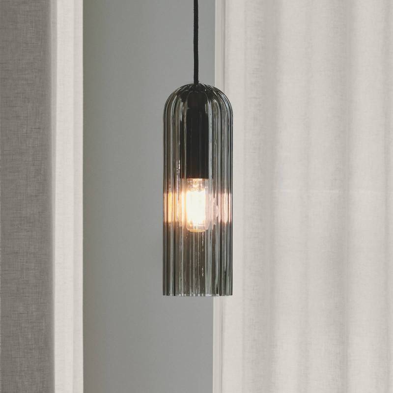 Hängeleuchte Miella, Glas gerippt, rauchgrau/schwarz von Nordlux