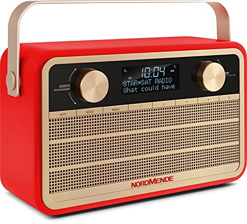 Nordmende Transita 120 tragbares DAB Radio (DAB+, UKW, 24 Stunden Akku, Aux In, Wecker, 2 Weckzeiten, Sleeptimer, Snooze-Funktion, Kopfhöreranschluss) rot von Nordmende