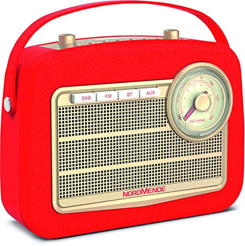 Nordmende Transita 130 - portables DAB+/UKW-Retroradio mit UKW Frequenzregler (Bluetooth-Audiostreaming, USB, Dot-Matrix LC-Display, Akku für bis zu 24 Stunden, Tragegriff, Kunstleder-Gehäuse) rot von Nordmende