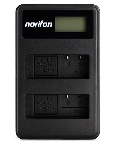 EN-EL14 Zweikanal LCD USB Ladegerät für Nikon Coolpix P7000, Coolpix P7100, Coolpix P7700, Coolpix P7800, DSLR D3100, DSLR D3200, DSLR D5100, DSLR D5200 Kamera und Mehr von Norifon