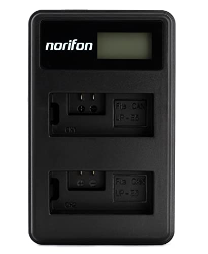 LP-E5 Zweikanal LCD USB Ladegerät für Canon EOS 1000D, EOS 450D, EOS 500D, EOS Kiss F, EOS Kiss X2, EOS Kiss X3, EOS Rebel T1i, EOS Rebel XS, EOS Rebel Xsi Kamera und Mehr von Norifon