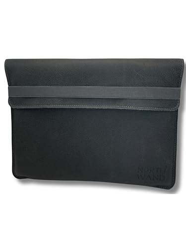 NorthWand Tasche für MacBook Air 13 (M1 / M2), Pro 13 (M2), Pro 14, (M2), Notebooks 13-14“. Hülle, Case aus pflanzlich gegerbtem Leder mit Signet-Prägung. Handmade in Germany. Farbe Schwarz von NorthWand