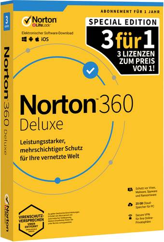 Norton Life Lock Norton™ 360 Deluxe Special Edition Jahreslizenz, 3 Lizenzen Windows, Mac, Android von Norton Life Lock