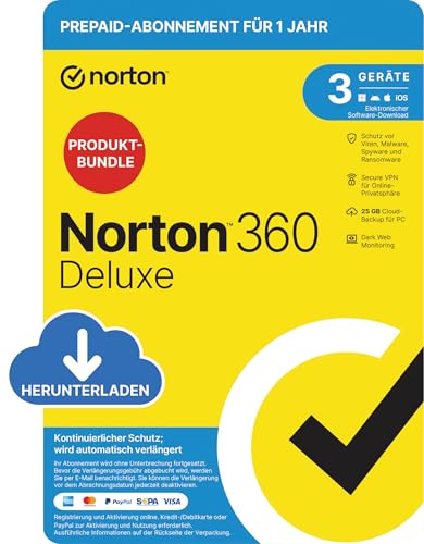 Norton 360 2024 | Deluxe | 3 Geräte | 1 Benutzer | 1 Jahr - kontinuierlicher Schutz (automatische Verlängerung) | PC/Mac | Bundle with Logitech | Aktivierungscode per Email von Norton