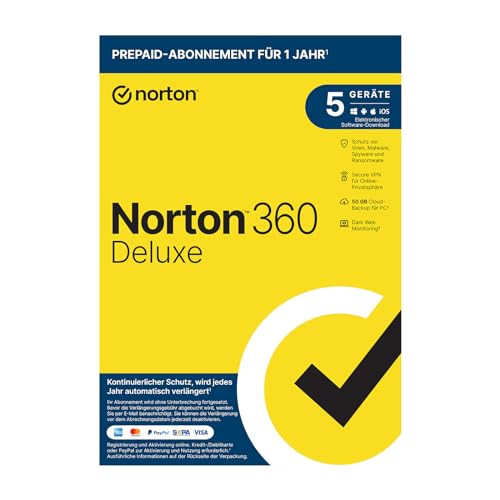 Norton 360 Deluxe 2022 | 5 Geräte | 1-Jahres-Abonnement mit Automatischer Verlängerung | Secure VPN und Passwort-Manager | PC/Mac/Android/iOS | Aktivierungscode in Originalverpackung von Norton