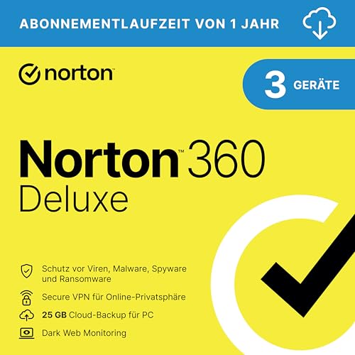 Norton 360 Deluxe 2025 | 3 Geräte | 1 Jahr | Aktivierungscode per Email von Norton