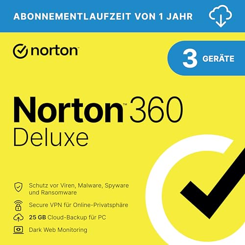 Norton 360 Deluxe 2024 | 3 Geräte | Antivirus | Secure VPN | Passwort-Manager | 1-Jahres-Abonnement | PC/Mac/Android/iOS | Aktivierungscode per Email von Norton