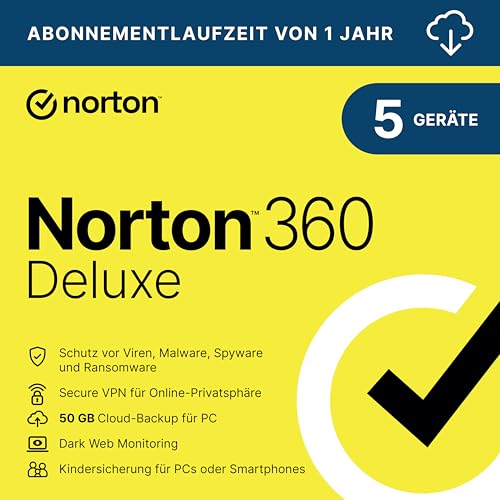 Norton 360 Deluxe 2025 | 5 Geräte | 1 Jahr | Aktivierungscode per Email von Norton
