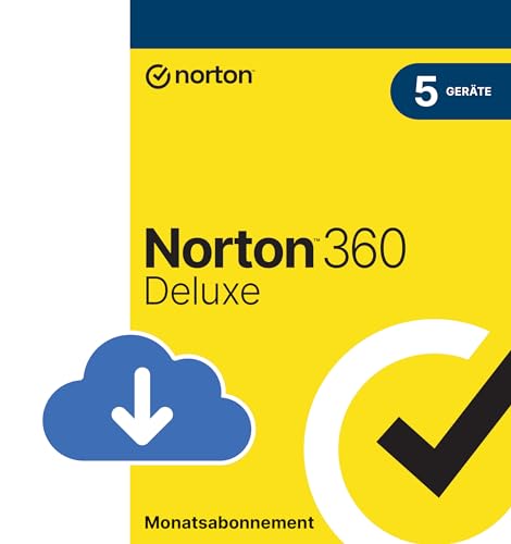 Norton 360 Deluxe 2024 | 5 Geräte | Monats-Abonnement mit Verlängerung | Antivirus | Secure VPN | Password Manager | PC/Mac/Android/iOS | Aktivierungscode per Email | FREE TRIAL von Norton