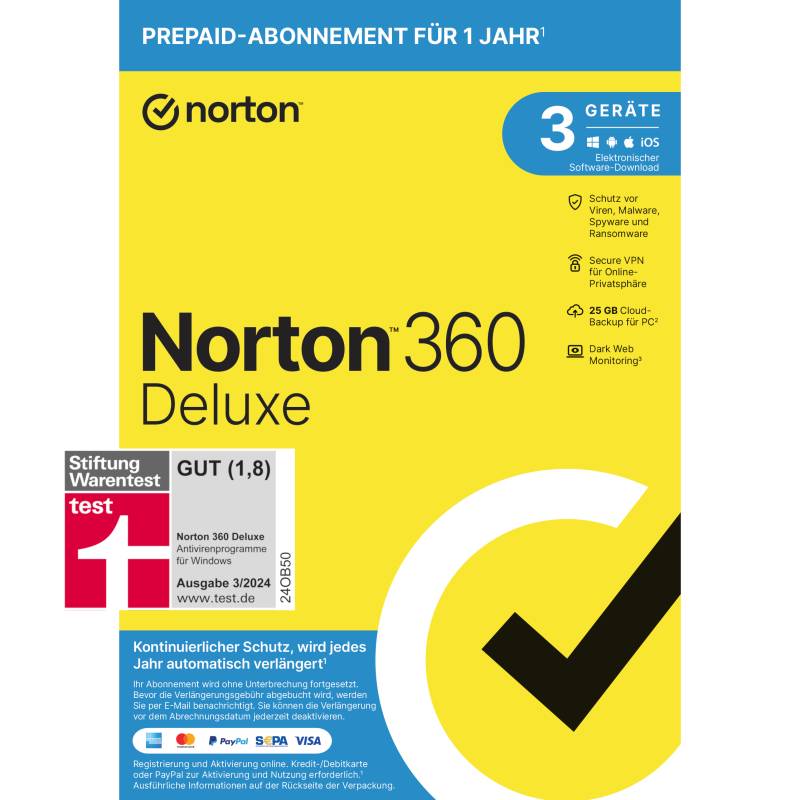 Norton 360 Deluxe [3 Geräte - 1 Jahr - 25GB] von Norton