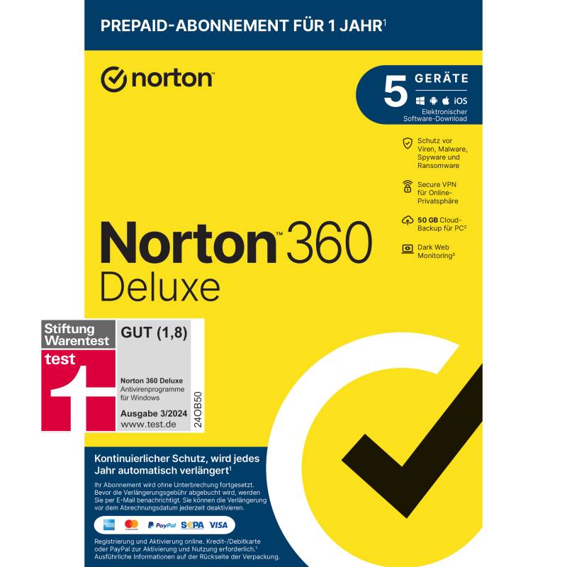 Norton 360 Deluxe [5 Geräte - 1 Jahr - 50GB] von Norton