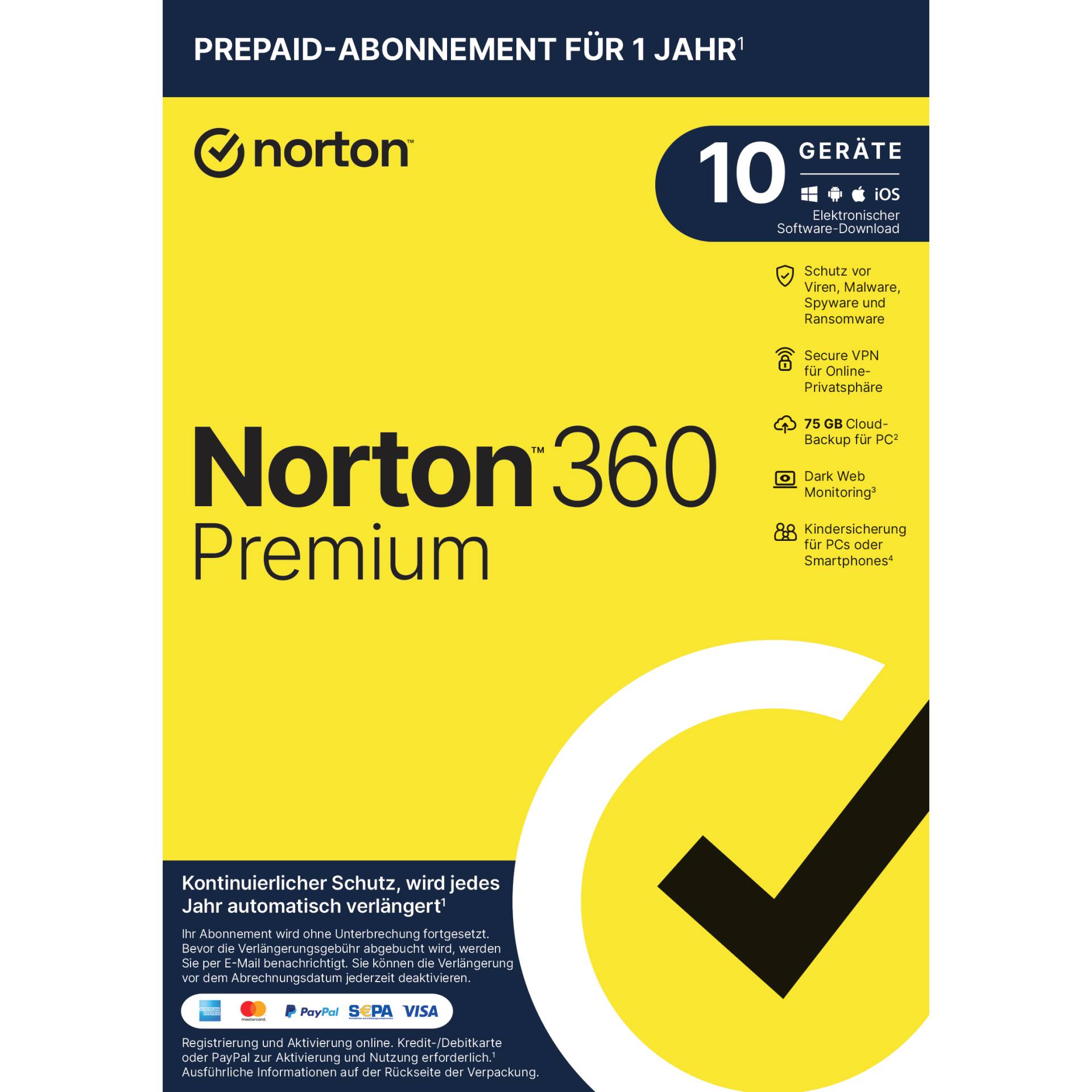 Norton 360 Premium [10 Geräte - 1 Jahr - 75GB] von Norton