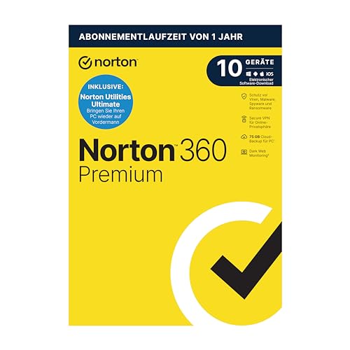 Norton 360 Premium inklusive Utilities Ultimate 2024, 10 Geräte, 1-Jahres-Abonnement, PC/Mac/Android/iOS, Aktivierungscode in Originalverpackung von Norton