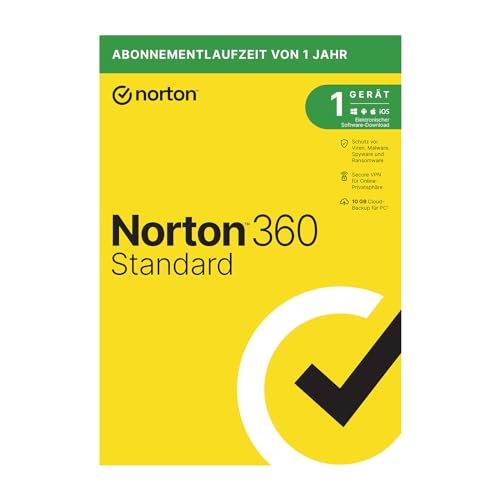 Norton 360 Standard 2022 | 1 Gerät | Antivirus | Unlimited Secure VPN & Passwort-Manager | 1 Jahr | PC/Mac/Android/iOS | Aktivierungscode in Originalverpackung von Norton
