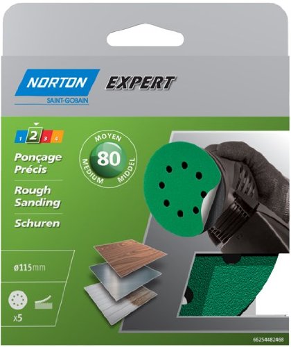 Norton Expert PEX Rough Schleifscheiben mit 8 Löchern selbstklebend Ø 115 mm Körnung 80 5 Stück von Norton