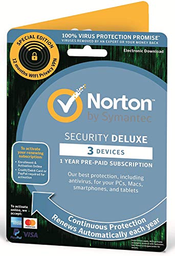 Norton Security Deluxe and Wifi Privacy |1 Year|3 Device|PC/Andriod/Mac/iPhones/iPads|Activation Code by Post von Norton
