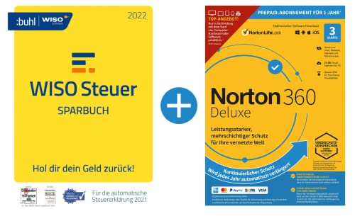 WISO Steuer-Sparbuch 2022 (für Steuerjahr 2021) + Norton 360 2022 Deluxe (3 Geräte) | PC Aktivierungscode per Email von Norton