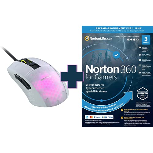 Roccat Burst Pro - Extrem leichte Optical Pro Gaming Maus + Norton 360 for Gamers 2021 | 3 Geräte | Cybersicherheit für PC-Gamer von NortonLifeLock