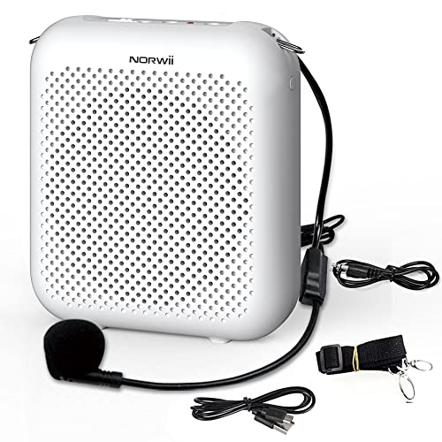 Norwii S358 Tragbarer 2000mAh Wiederaufladbarer Sprachverstärker mit Kabelgebundenem Mikrofon, Headset und Bund, Persönliches Mikrofon und Lautsprecher für Lehrer, Tourführer usw (Weiß) von Norwii