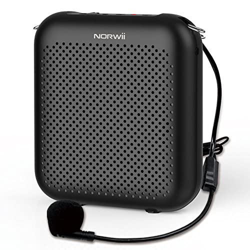Norwii S358 tragbarer 4000 mAh wiederaufladbarer Sprachverstärker mit kabelgebundenem Mikrofon-Headset und Bund, persönliches Mikrofon und Lautsprecher für Lehrer, Reiseführer usw. (Schwarz) von Norwii