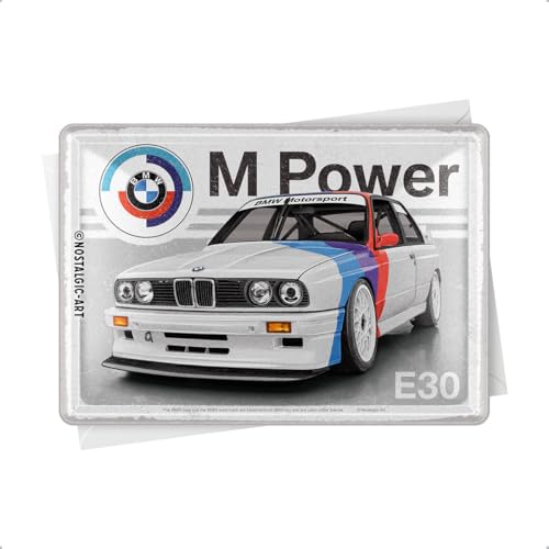 Nostalgic-Art Retro Blechpostkarte, 10 x 14 cm, BMW Motorsport – M Power E30 – Geschenk-Idee für BMW Fans, Original Lizenzprodukt (OLP), Postkarte aus Metall, Mini-Blechschild als Grußkarte von Nostalgic-Art