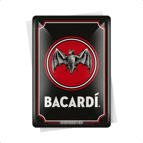 Nostalgic-Art Retro Blechpostkarte, 10 x 14 cm, Bacardi – Logo Black – Geschenk-Idee als Bar-Zubehör, Postkarte aus Metall, Mini-Blechschild als Grußkarte von Nostalgic-Art