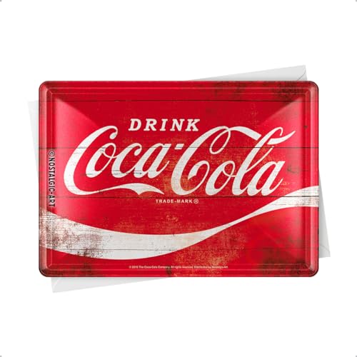 Nostalgic-Art Retro Blechpostkarte, 10 x 14 cm, Coca-Cola – Logo Red Wave – Geschenk-Idee für Coke-Fans, Postkarte aus Metall, Mini-Blechschild als Grußkarte von Nostalgic-Art