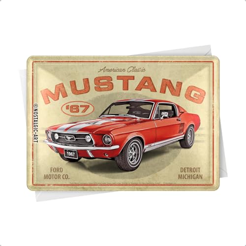 Nostalgic-Art Retro Blechpostkarte, 10 x 14 cm, Ford Mustang – GT 1967 Red – Geschenk-Idee für Ford-Zubehör Fans, Postkarte aus Metall, Mini-Blechschild als Grußkarte von Nostalgic-Art