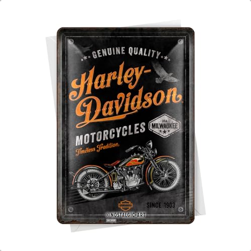 Nostalgic-Art Retro Blechpostkarte, 10 x 14 cm, Harley-Davidson – Timeless Tradition – Geschenk-Idee für Biker, Postkarte aus Metall, Mini-Blechschild als Grußkarte von Nostalgic-Art