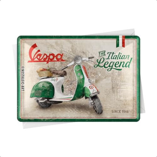 Nostalgic-Art Retro Blechpostkarte, 10 x 14 cm, Vespa – Italian Legend – Geschenk-Idee für Roller-Fans, Postkarte aus Metall, Mini-Blechschild als Grußkarte von Nostalgic-Art