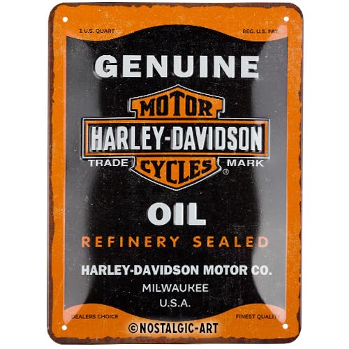 Nostalgic-Art Retro Blechschild, 15 x 20 cm, Harley-Davidson – Genuine Oil – Geschenk-Idee für Biker, Original Lizenzprodukt (OLP), aus Metall, Vintage Design, Blechschilder Sprüche von Nostalgic-Art