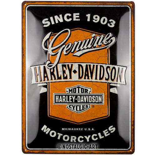 Nostalgic-Art Retro Blechschild, 30 x 40 cm, Harley-Davidson – Genuine Motorcycles Ribbon – Geschenk-Idee für Biker, Original Lizenzprodukt (OLP), aus Metall, Vintage Design, Blechschilder Sprüche von Nostalgic-Art