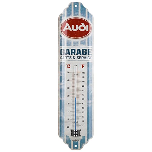 Nostalgic-Art Retro Thermometer, 7 x 28 cm, Audi – Garage – Geschenk-Idee für Audi-Zubehör Fans, Original Lizenzprodukt (OLP), aus Metall, Vintage Design von Nostalgic-Art