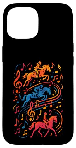 Pferd Pferde Musiknoten Springreiten Hülle für iPhone 15 von Notenschlüssel Pferdefreunde Sprüche Mädels Spruch