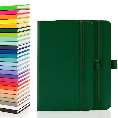 Notes London 2 x A6 Notizbücher, Doppelpack mit linierten Seiten, Stiftschlaufe und erweiterbarer Papiertasche, gebundenes Tagebuch, neuer Notizblock, Notizbuch, Notizen (grün) von Notes London