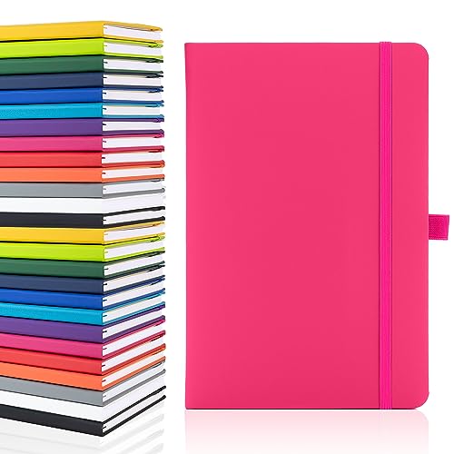 Notes London Eco A5 Notizbuch mit unlinierten, leeren Seiten, Stiftschlaufe, Band und Papiertasche, mittelgroßes Hardcover, Tagebuch, Notizen, nachhaltig angebautes Papier (Pink) von Notes London