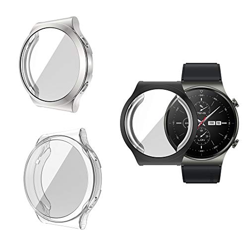 Nother Hülle für Huawei Watch GT 2 Pro, Ultra Schlank Silicone Schutzhülle Abdeckung Case Cover für Huawei Watch GT 2 Pro, Schwarz&Silber&Klar von Nother