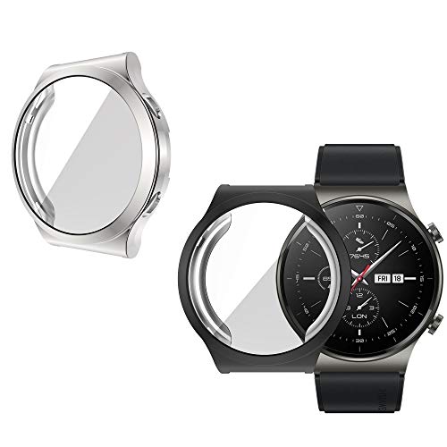 Nother Hülle für Huawei Watch GT 2 Pro, Ultra Schlank Silicone Schutzhülle Abdeckung Case Cover für Huawei Watch GT 2 Pro, Schwarz&Silber von Nother