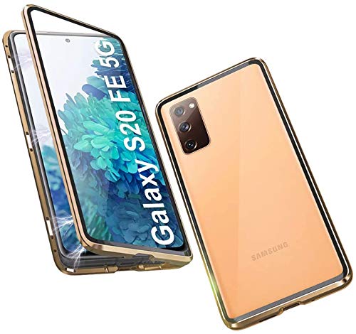 Nother Hülle für Samsung Galaxy S20 FE Magnetisch Handyhülle 360 Grad Komplett Schutz Cover Stark Magnetisch 9H Gehärtetes Glas Metall Flip Case, Gold von Nother