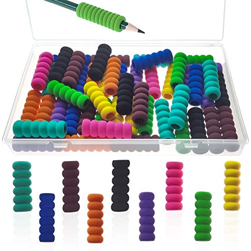 xianzhanEU 72 Stk Rutschfester Bleistift Schreibhilfe,Foam Bleistifthalter,Geeignet für Stifte,Stifte,Buntstifte und Schreibgeräte,mit Box(9 Farben) von Nother