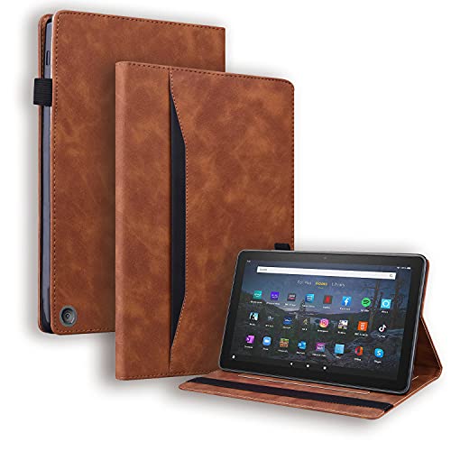 DodoBuy Hülle für Neue Fire HD 8-Tablet 2020, 8-Zoll/Fire HD 8 Plus(2020), Flip Folio Smart Cover PU Leder Schutzhülle Tasche Brieftasche Wallet Case Ständer mit Gummiband - Braun von Nothers