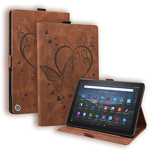 DodoBuy Hülle für Neue Fire HD 8-Tablet 2020, 8-Zoll/Fire HD 8 Plus(2020), Schmetterling Herz Muster Magnetische Flip Smart Cover PU Leder Schutzhülle Tasche Brieftasche Wallet Case Ständer - Braun von Nothers