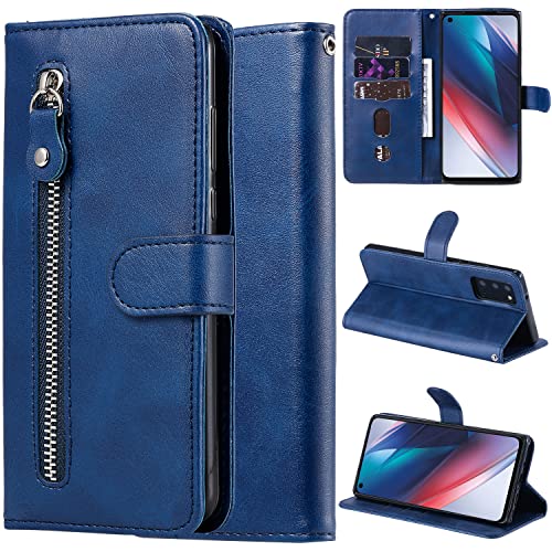 DodoBuy Reißverschluss Hülle für Oppo Find X3 Lite, Magnetische Flip PU Leder Schutzhülle Zipper Handy Tasche Case Cover Brieftasche Wallet mit Silikon TPU Kartenfächer Stand - Blau von Nothers