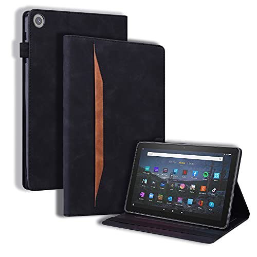 Nothers DodoBuy Hülle für Amazon Fire HD 10 Tablet 2017/2019, Flip Folio Smart Cover PU Leder Schutzhülle Tasche Brieftasche Wallet Case Ständer mit Gummiband - Schwarz von Nothers