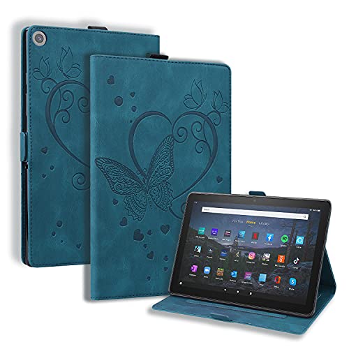 Nothers DodoBuy Hülle für Amazon Fire HD 10 Tablet 2017/2019, Schmetterling Herz Muster Magnetische Flip Smart Cover PU Leder Schutzhülle Tasche Brieftasche Wallet Case Ständer - Blau von Nothers