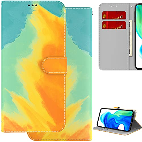 Nothers DodoBuy Hülle für Samsung Galaxy A51 5G, Malerei Design Magnetische Flip Folio Cover PU Leder Schutzhülle Handy Tasche Brieftasche Wallet Case Ständer mit Kartenfächer - Gelb Blau von Nothers