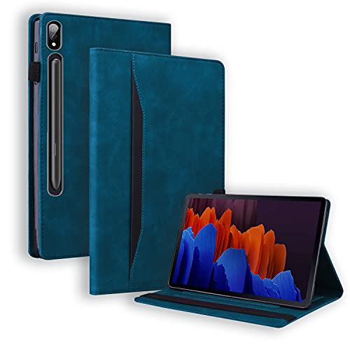 Nothers DodoBuy Hülle für Samsung Galaxy Tab S7+ Plus, Flip Folio Smart Cover PU Leder Schutzhülle Tasche Brieftasche Wallet Case Ständer mit Gummiband - Blau von Nothers